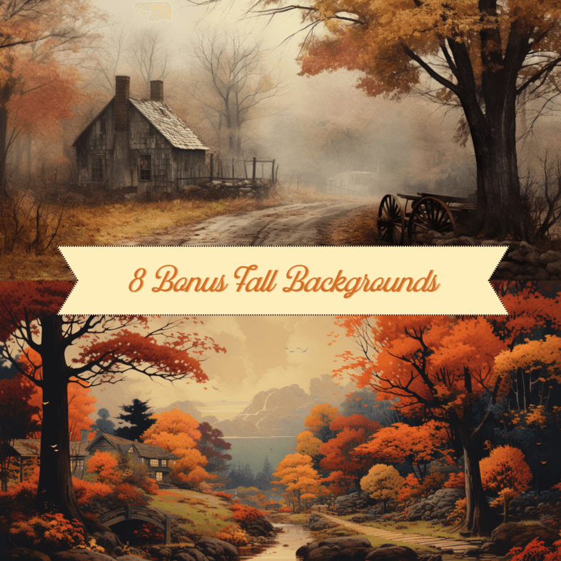 8 Fall Leaves Clipart Bonus Backgrounds, 2 landscape fall leaves backgrounds, 4 square fall leaves backgrounds, fall leaves clipart bonus, printable, OSullivan Supply Co, OSCO