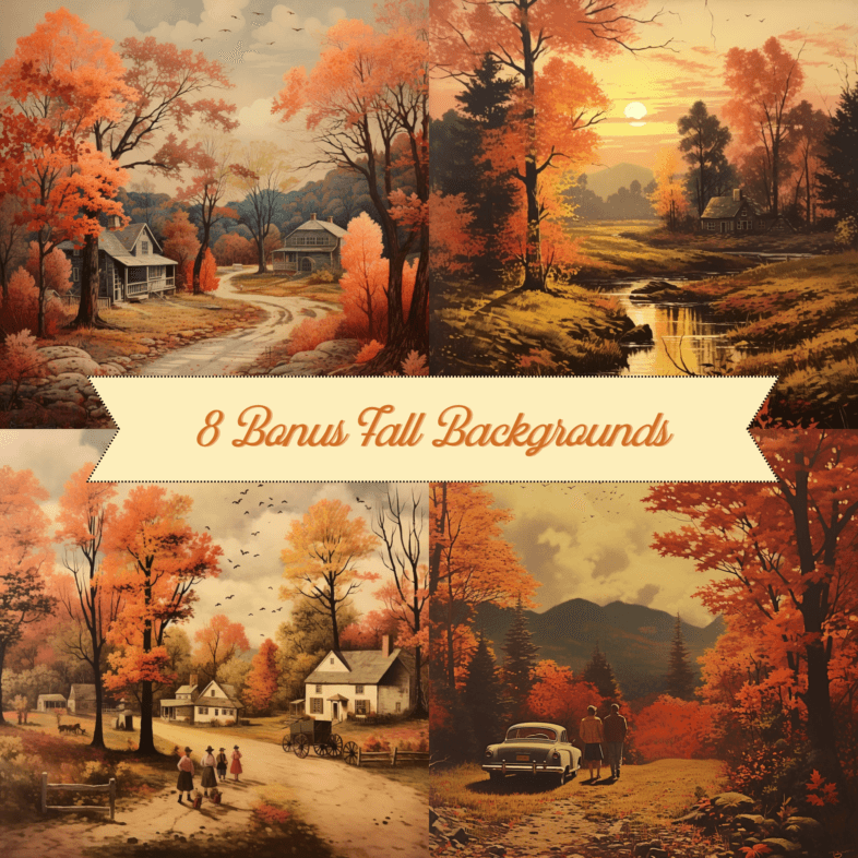 8 Fall Leaves Clipart Bonus Backgrounds, 2 landscape fall leaves backgrounds, 4 square fall leaves backgrounds, fall leaves clipart bonus, printable, OSullivan Supply Co, OSCO