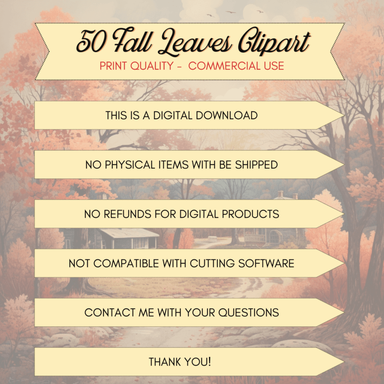 50 Fall Leaves Clipart, print quality, commercial use, commercial license, digital download, not compatible with cutting software, OSullivan Supply Co, OSCO, OSullivan Supply Co on Etsy, OSCO on Etsy