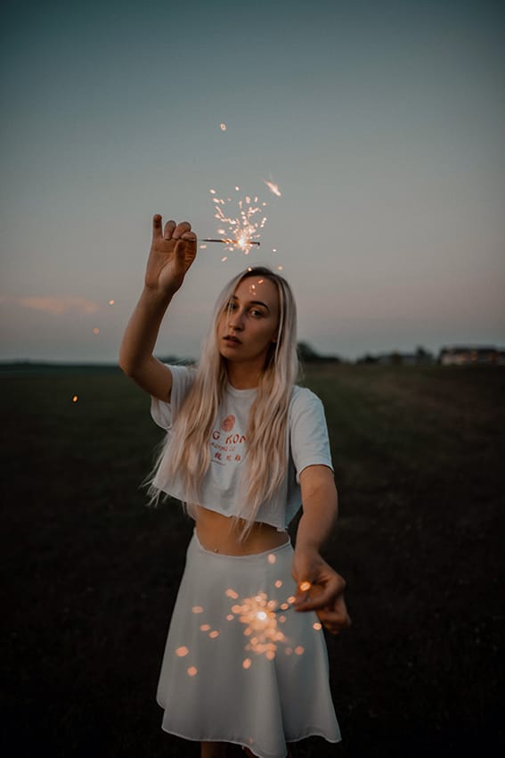 Before Example of Fireworks Overlays - Woman with a sparkler