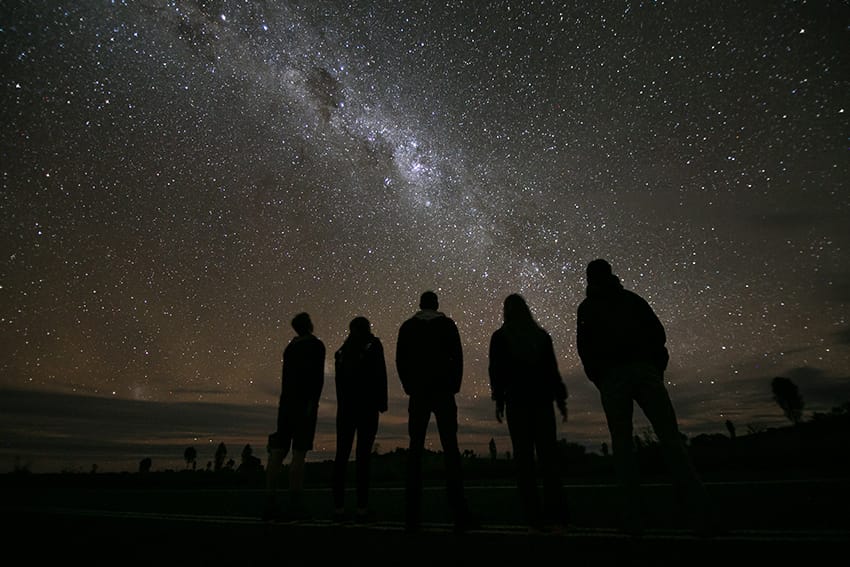 After Example of Fireworks Overlays - Group of friends looking at the night sky
